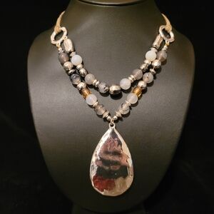 Bella Jack Large Hammered Teardrop Pendent Glass Beaded Necklace